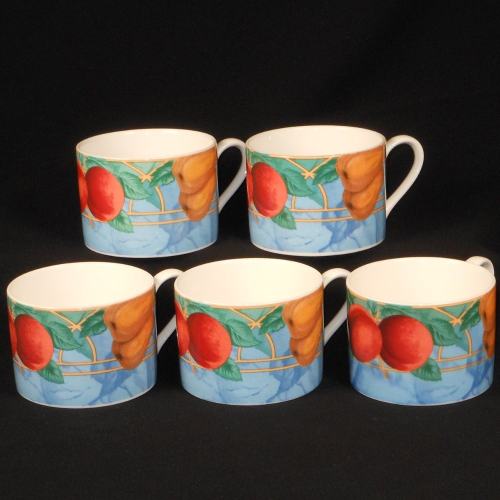 5 Flat Tea Cups. Victoria & Beale 9024 Forbidden Fruit